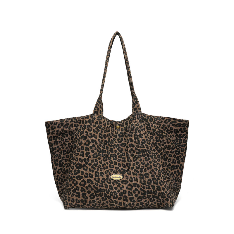 Korean-style trendy tote bag for class and commuting, leopard print large handbag, large-capacity women's shoulder tote bag