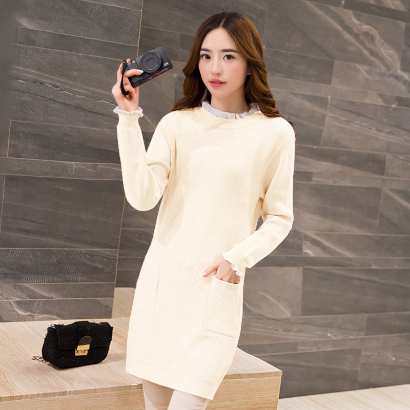 Papaya Milk Winter New Korean Style Casual Slimming Long Sleeve Pullover Sweater Dress Straight Base Sweater