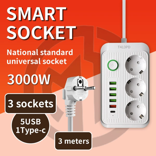 T413 White-5USB1PD-3 meters