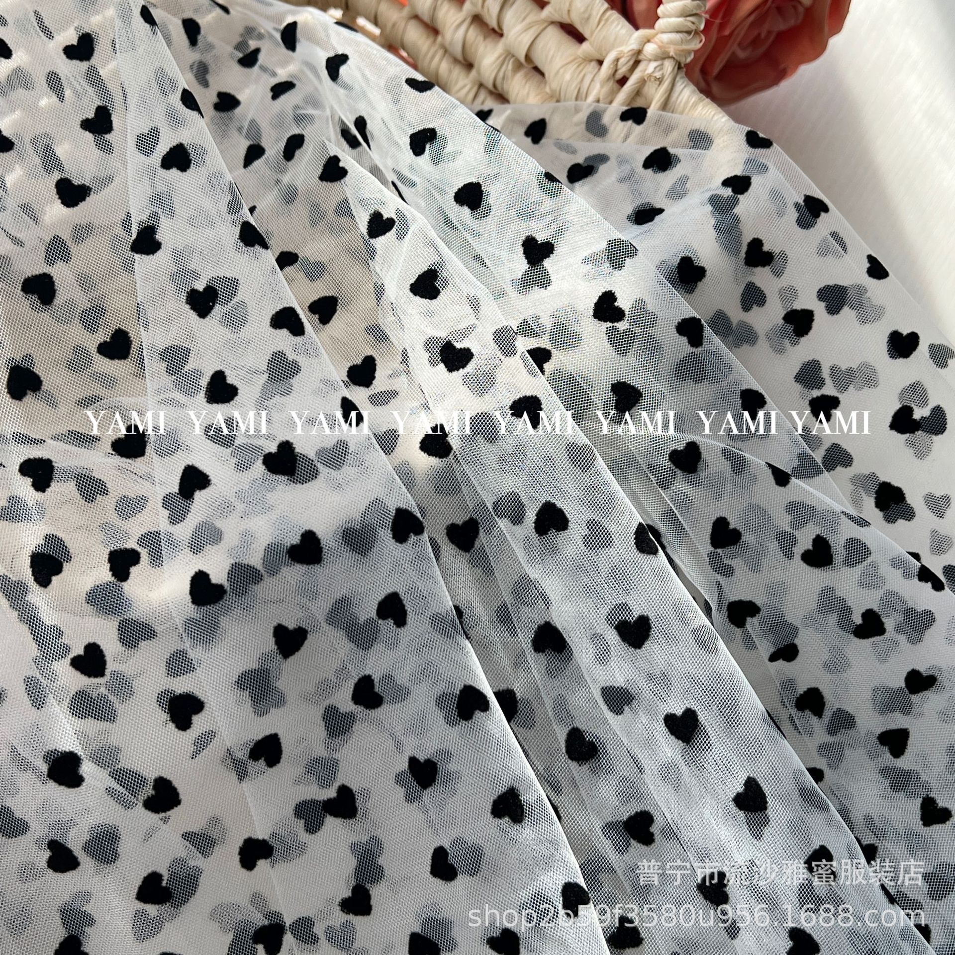 0,8 cm amor flocado malla nylon americano neto melocotón corazón flocado tela Lolita hanfu mantel tela