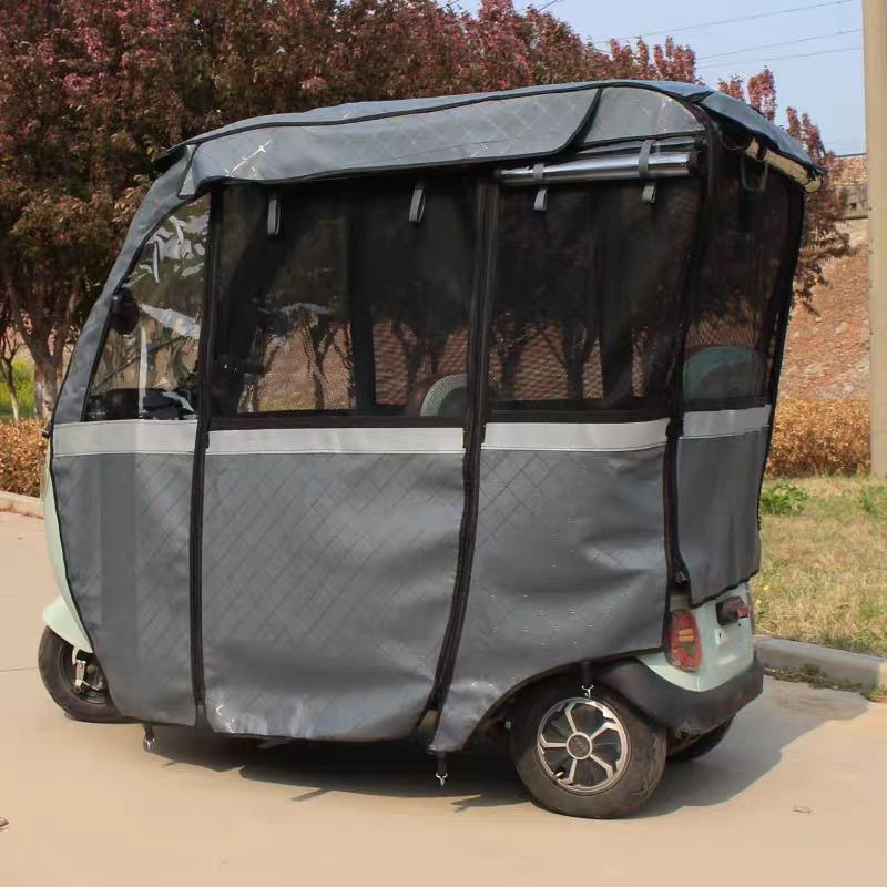 Triciclo, toldo, toldo, cortina de lluvia, protección contra la lluvia y el viento, adecuado para caminar todo en uno, parabrisas, caballos nuevos, etc.