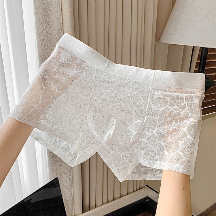 10A Antibacterial Camellia Fragrance Men's Ice Silk Underwear Summer Breathable Lace Leopard Print Jacquard Sexy Boys' Boxer Briefs