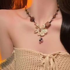 花木製編み込みネックレス女性の新しい中国風エスニックスタイルアクセサリーニッチデザイン文学レトロ鎖骨チェーン