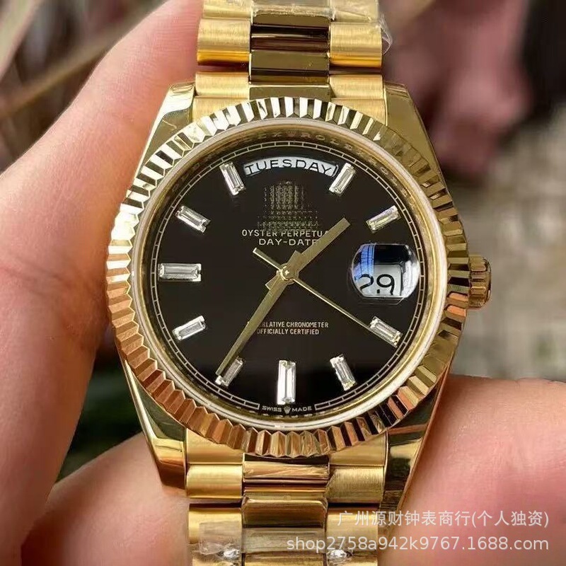 Double-Headed Large Dial Aliexpress Weekly Dual Calendar Diary Roman Numeral Yellow Rock Candy Watch Men's Mechanical Watch Dropshipping