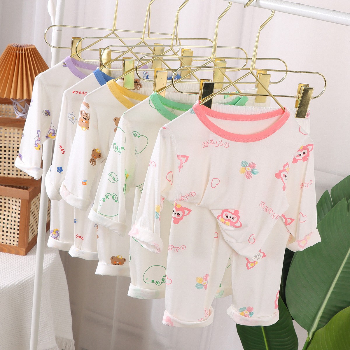 2026 Summer Pajamas Children's Home Clothes Boneless Boys and Girls Nine-Quarter Sleeve Air Conditioning Suit One Piece Dropshipping