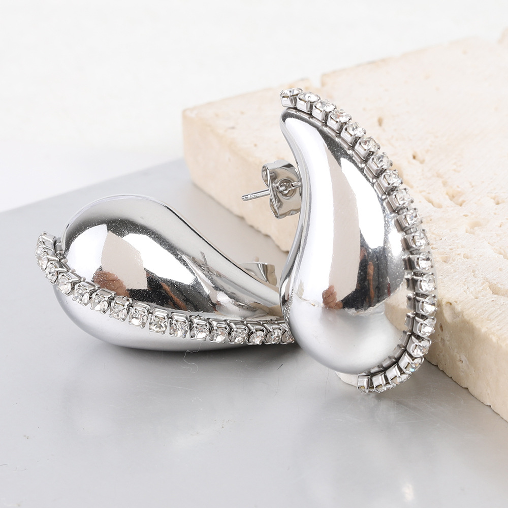 1 Pair Quantity 1 Pair Simple Style Water Droplets Plating Inlay Titanium Steel Zircon 18k Gold Plated Ear Studs