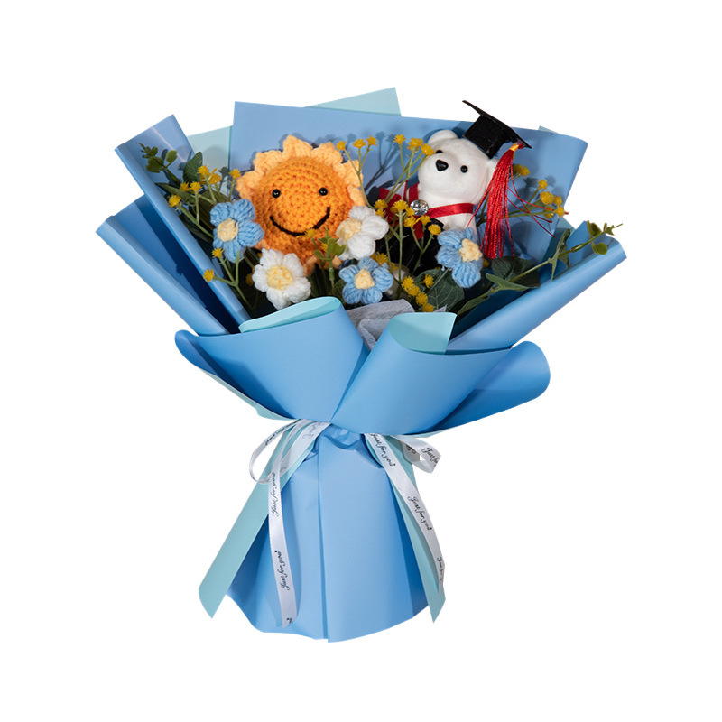 Girasoles creativo de punto de lana ramo de flores día del maestro de tejido a mano estudiantes adultos