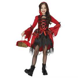 万圣节女巫Cosplay服欧美热销蕾丝连衣裙儿童节小红帽舞台表演服