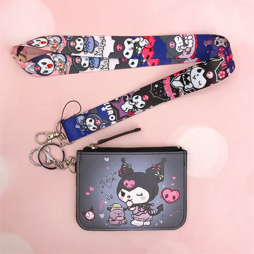 Cartoon Kuromi card holder coin purse card holder work ID holder work ID card lanyard halter neck with key ring