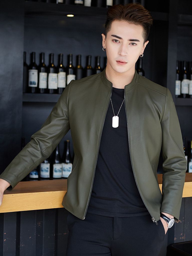 New Haining Leather Men's Vertical Collar Sheepskin Genuine Leather Leather Leather Coat Mat Simple Casual Full Leather