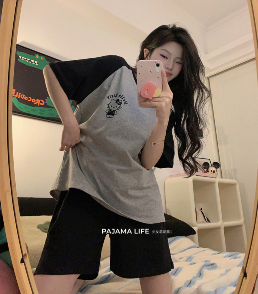 더블 짧은 검은 색과 회색 작은 KT 검은 바지