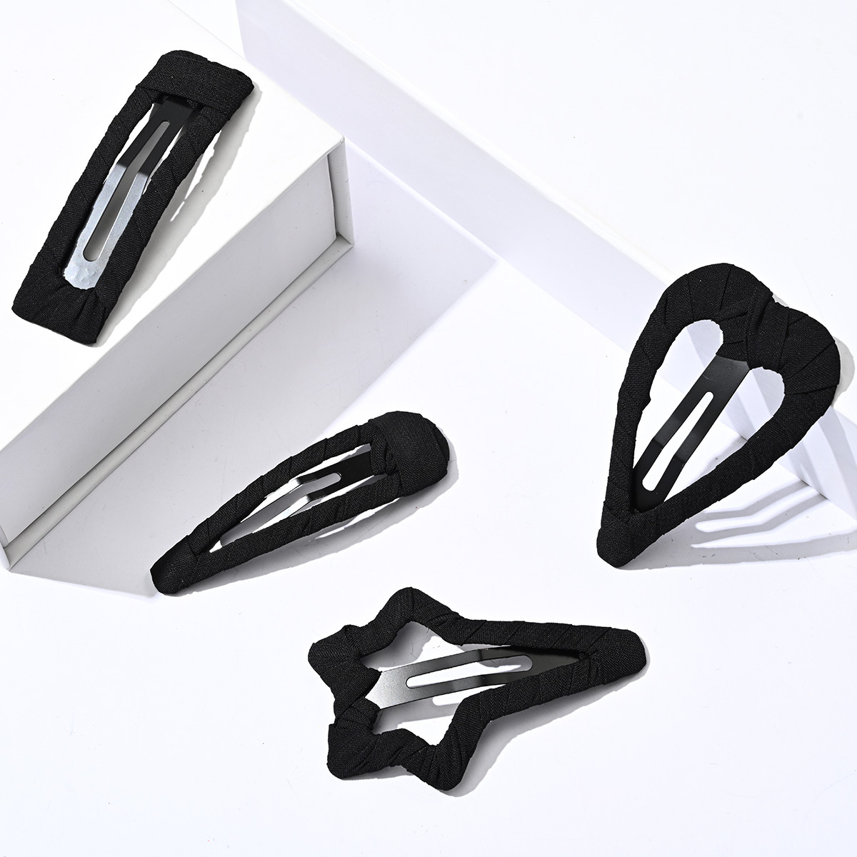 韓版纏布黑色BB夾五角星方形幾何劉海夾邊夾氣質百搭頭飾廠家批發