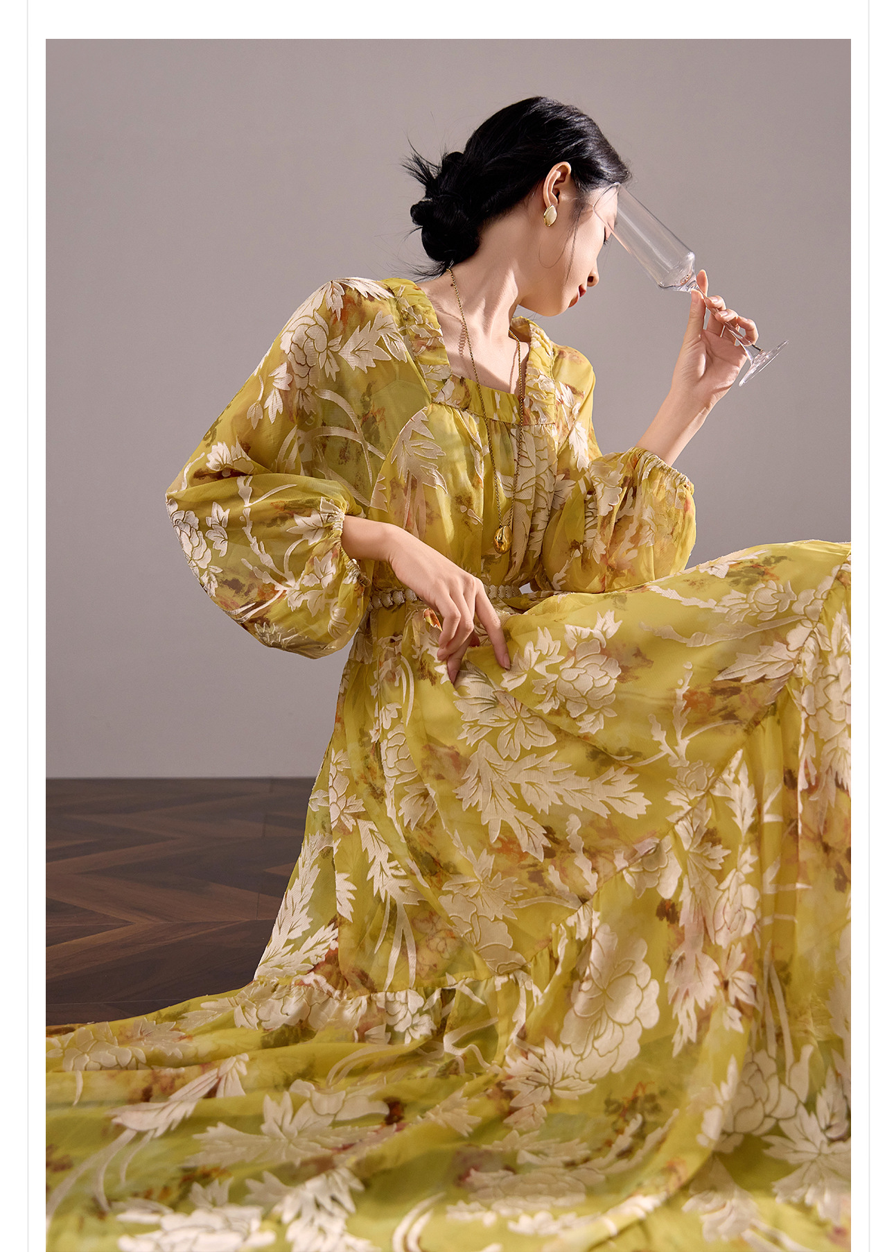 Váy maxi nữ phong cách Trung Quốc mới, chất rayon mềm mại, thiết kế suông rộng tôn dáng — màu vàng chanh chi tiết 7