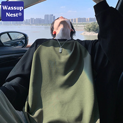 NASA插肩袖潮流肌理感长袖t恤春秋季潮牌美式宽松痞帅内搭打底T恤