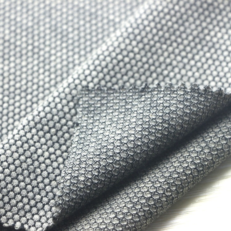 提花足球格单面布汗布料针织纬编色织麻灰黑底蜂巢小提花单面布料