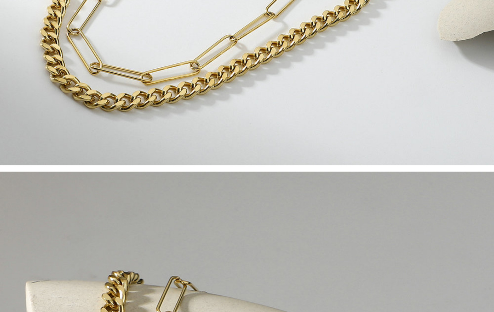 Cuban simple cross doublelayer 14K golden titanium steel necklacepicture12