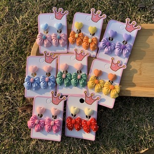 New children's non-pierced fake earrings girl cute cartoon bow love pendant anti-pain ear clip ear jewelry