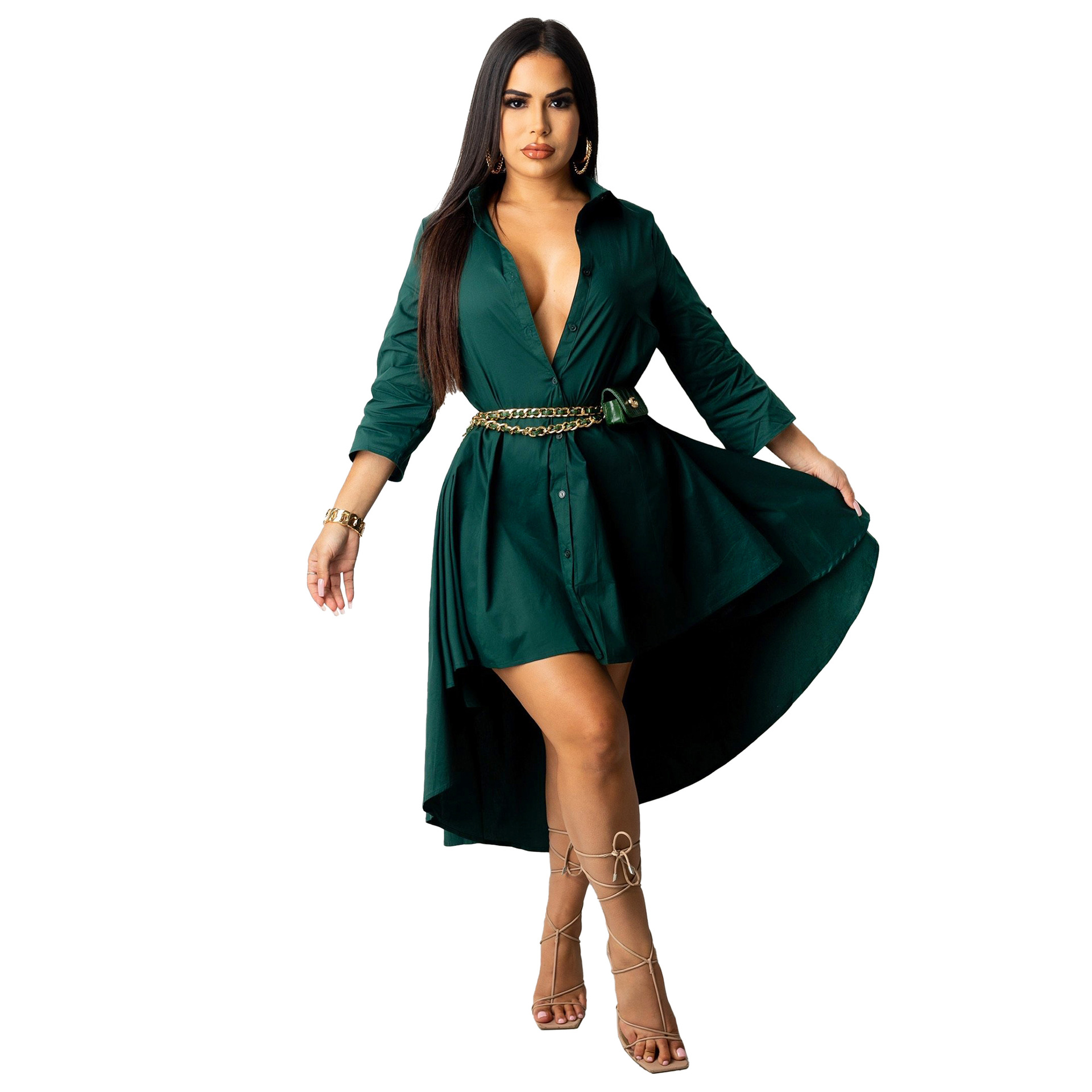 Autumn Winter Irregular Asymmetric Half Sleeve Long Shirt Dress