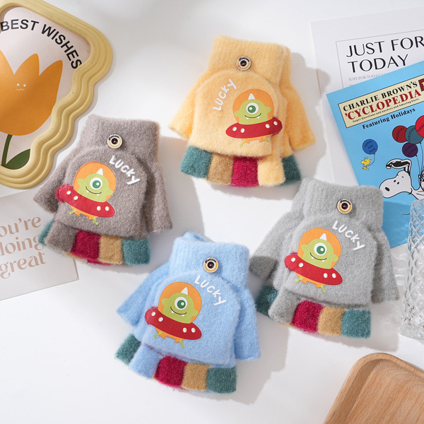 Children's cartoon keep warm cute winter knitted gloves for boys