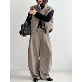 NS 韩版休闲百搭显瘦高腰牛仔裤女2025秋冬新阔腿裤直筒裤子68381