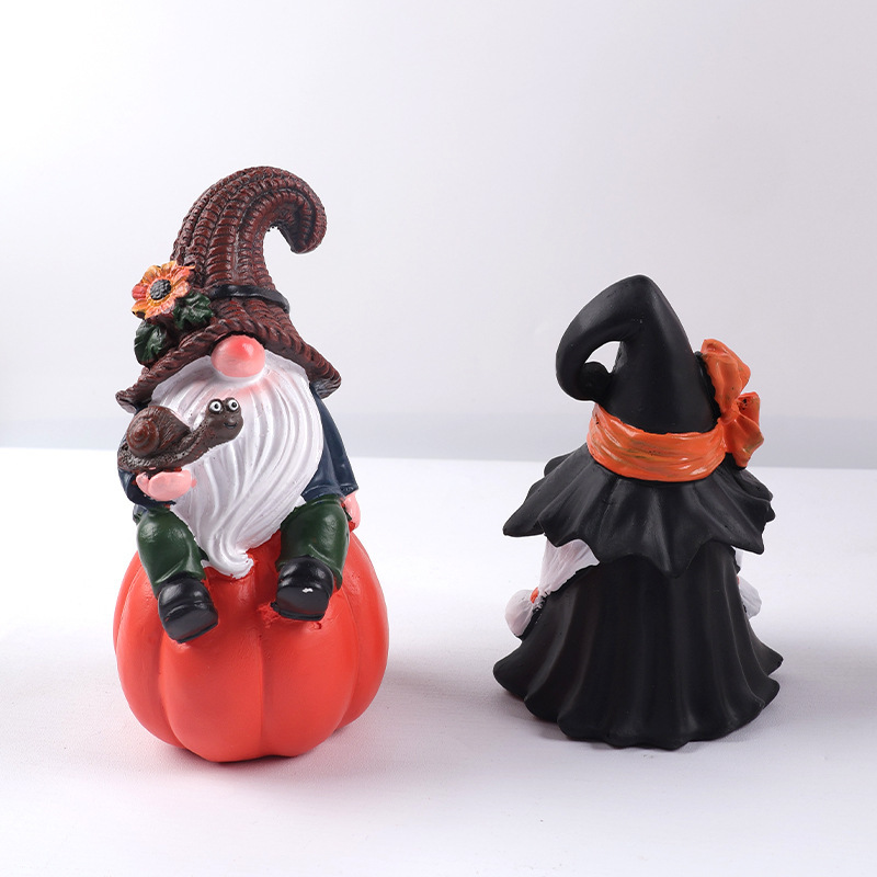 国境を越えた新製品ハロウィーン豊作祭手作り樹脂工芸品カボチャ夫婦小人像家庭装飾品|undefined
