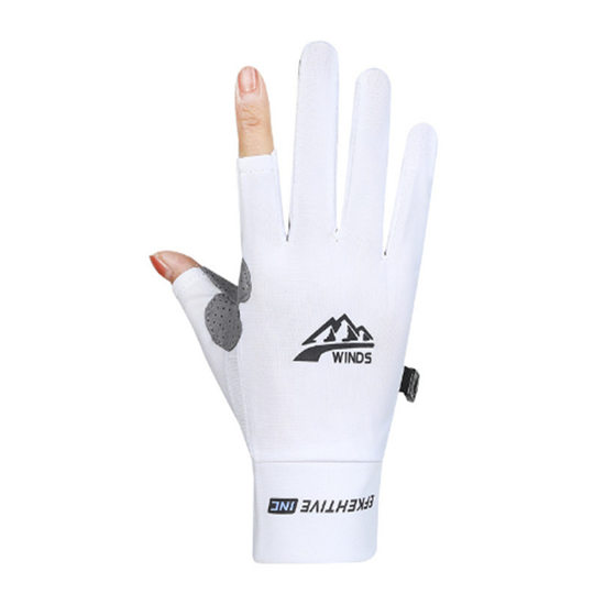 Ice Silk riding gloves men's and women's summer thin sports riding driving full finger non-slip leak two finger fishing touch screen half finger