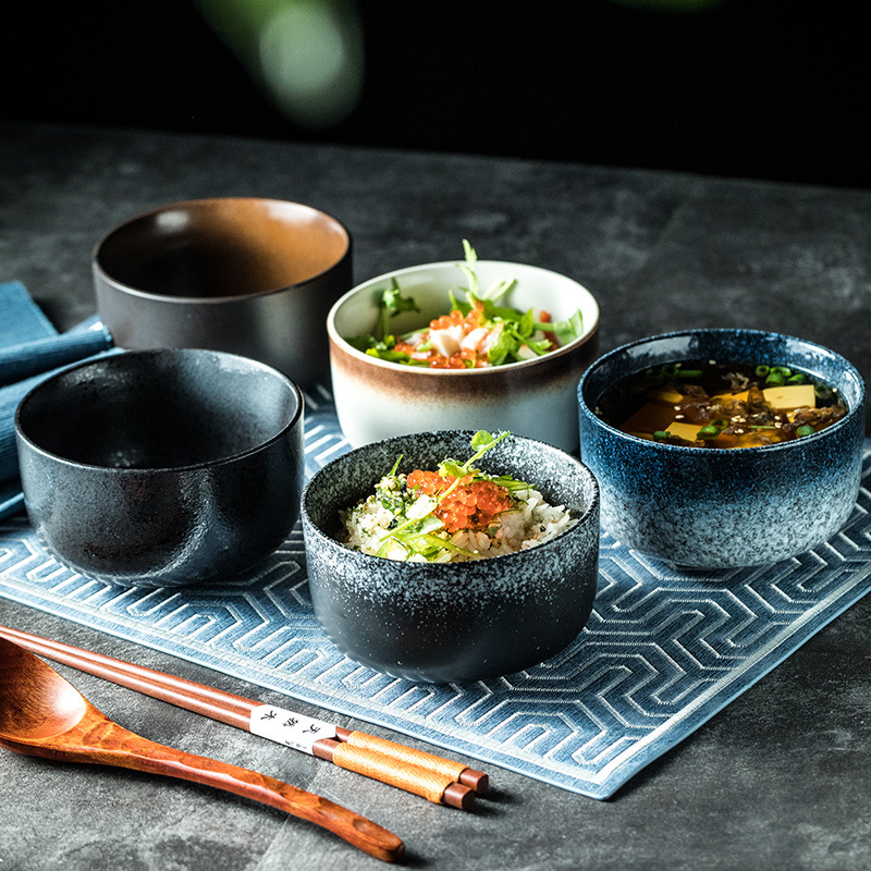 陶瓷碗4.5寸日式汤碗商用复古直身面碗沙拉碗烘焙深碗法海碗家用