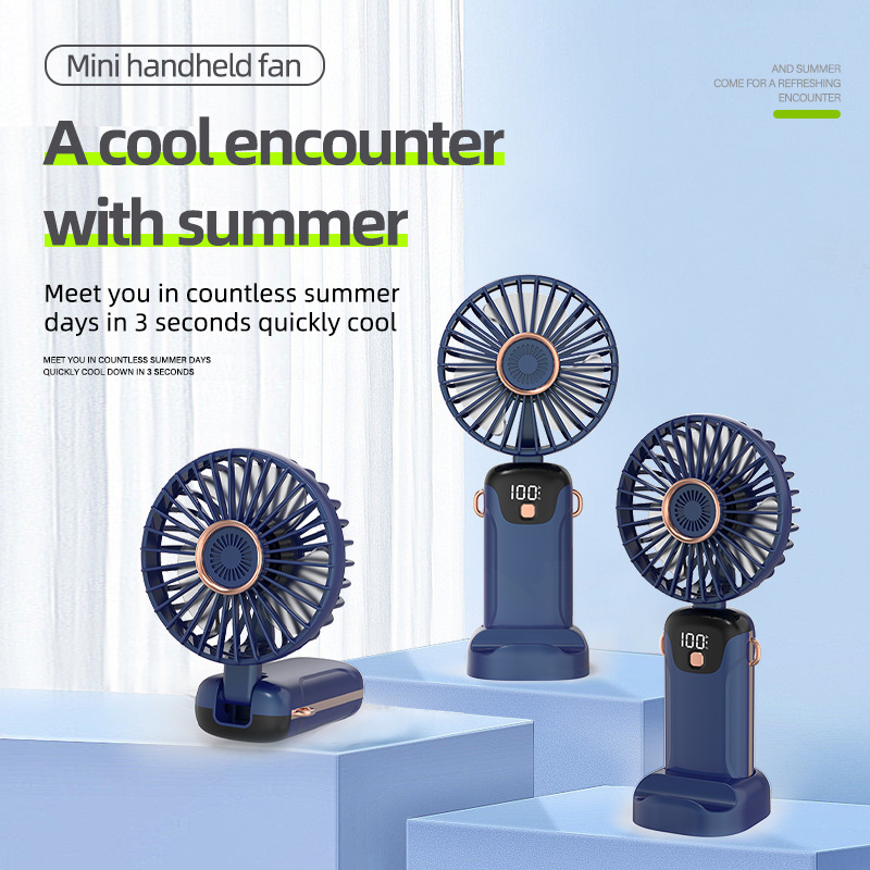 新款五檔手持小風扇掛脖風扇多功能桌面風扇摺疊風扇跨境禮品批發