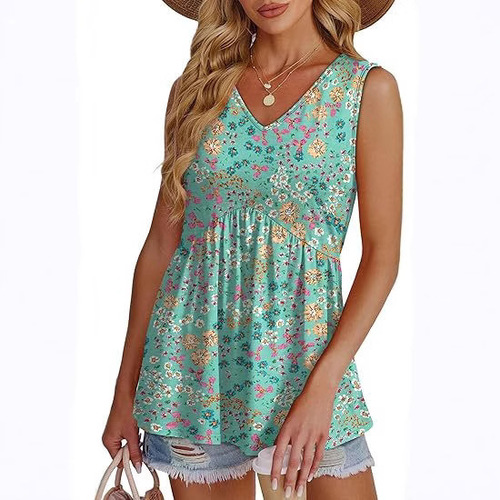 Cross-border Women's Blouse 2025 Model Ethereal Lotus Edge Top Women's Elegant Sleeveless V-neck Babydoll Blouse