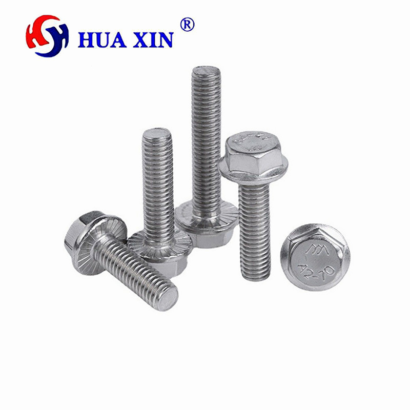 304不锈钢六角头法兰螺栓GB5789面带齿螺丝钉M5-M12加强全螺纹