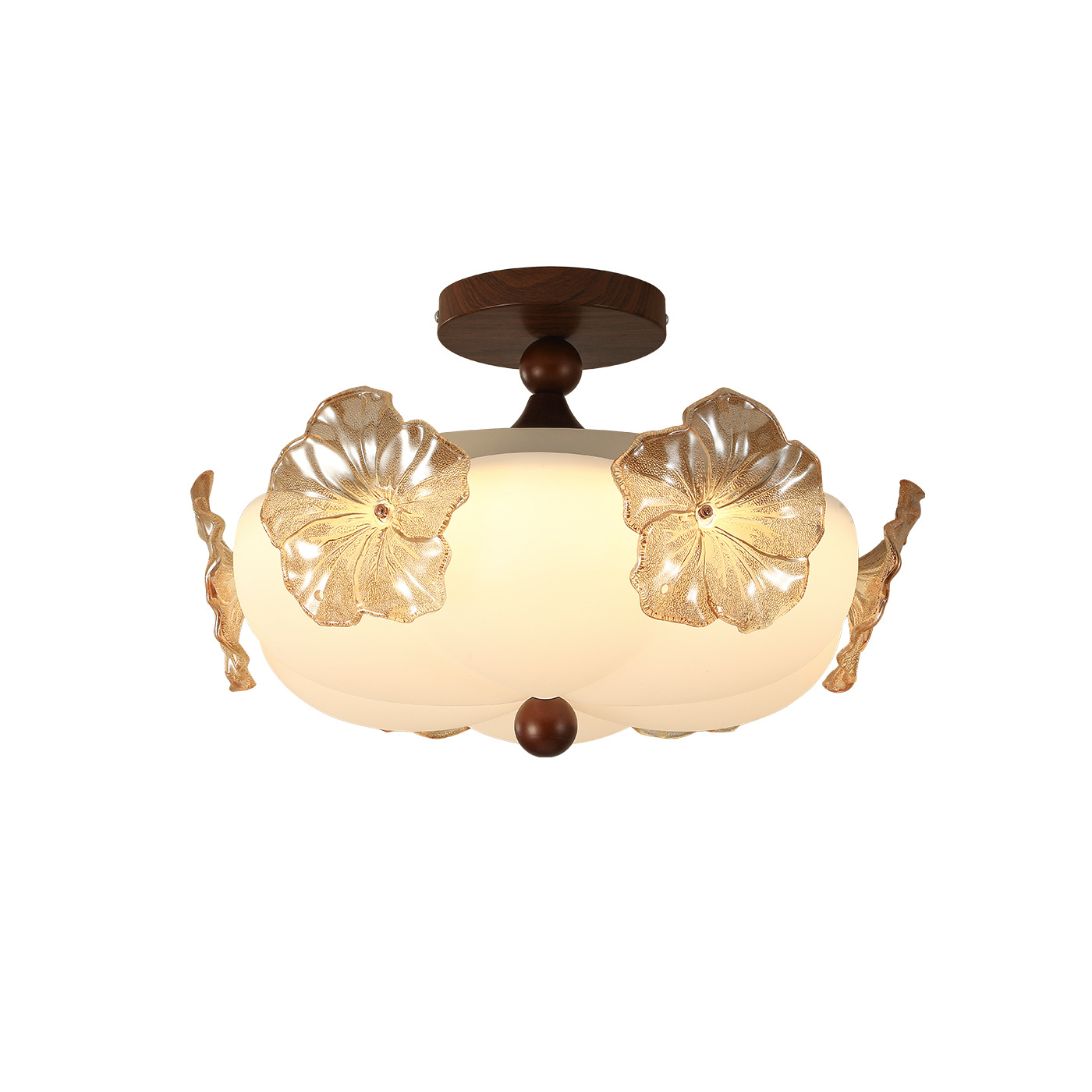 Luz de techo del dormitorio estilo medieval francés color nuez lujoso flores de vidrio sala de estudio lámpara L274