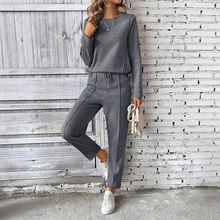 亚马逊跨境女装TEMU新款时尚休闲套装纯色TK长袖卫衣长裤两件套