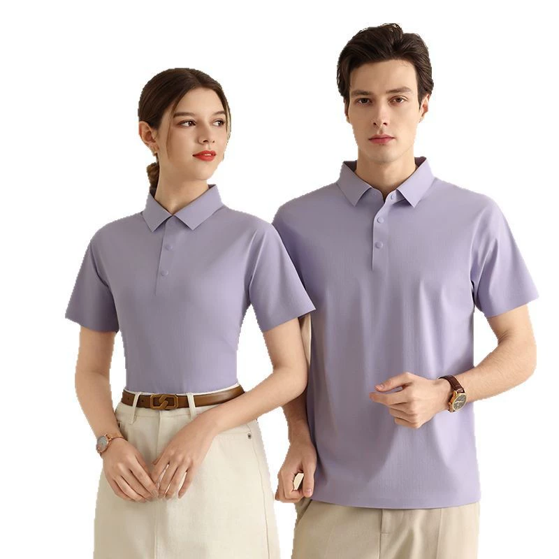Summer silk thin elastic breathable polo for work, custom-made, with short sleeve