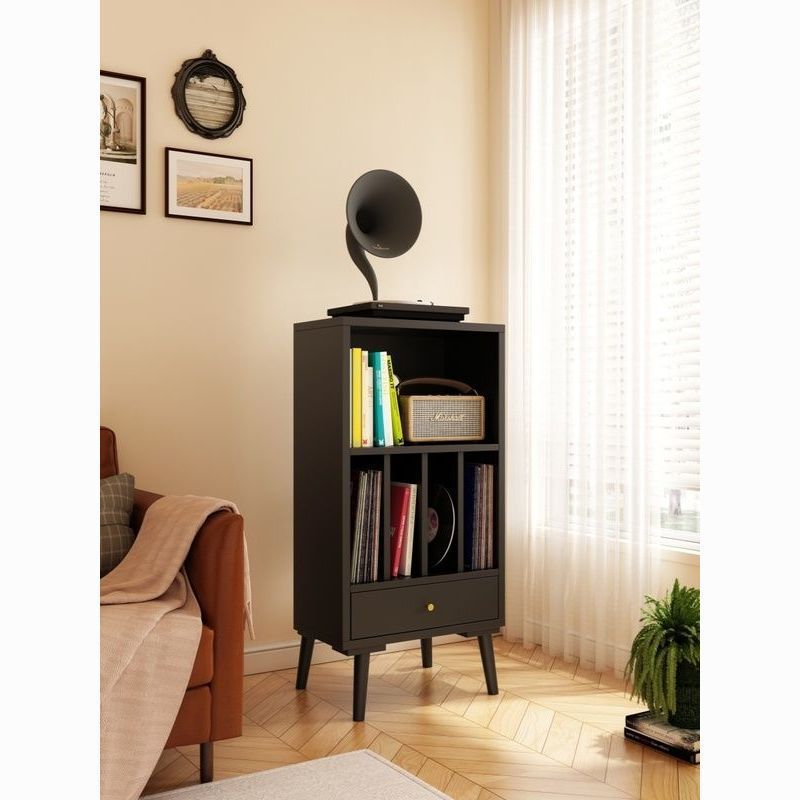 Solid Wood Vinyl Storage Cabinet Audio Cabinet Retro Record Magazine Cabinet Living Room Side Cabinet Drawer Sofa Bookcase Storage Rack