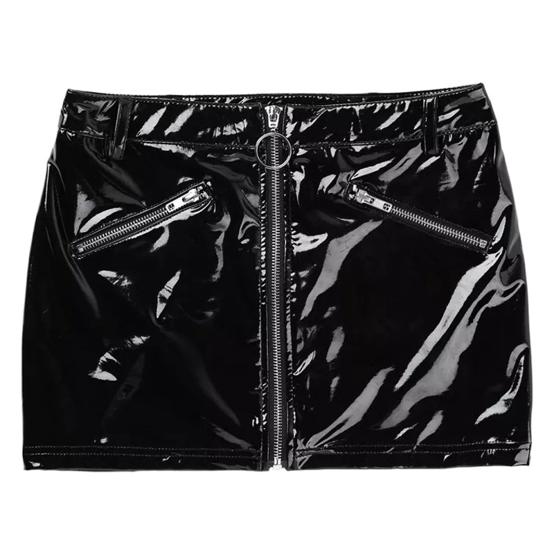 Xi Yun Lencería sexy europea y americana nueva minifalda corta elástica de charol sexy que abraza la cadera discoteca falda de cuero pequeña caliente