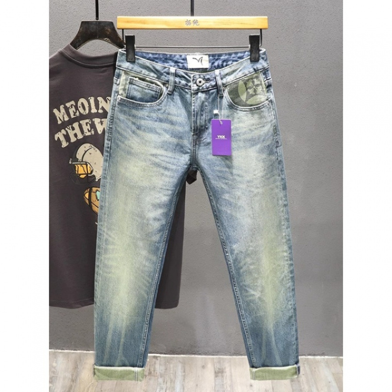 Vaqueros azul claro de marca de moda de alta gama, pantalones ajustados para hombres, pantalones elásticos, pantalones de otoño de año nuevo 2024