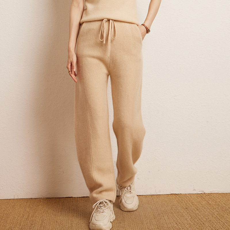 큰 무게 두꺼운 캐시미어 바지 여성용 외부 착용 바나나 바지 니트 따뜻한 할란 바지 스타일리시 한 탄성 허리