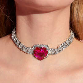 轻奢爪链满钻优雅颈链 浪漫甜美爱心晚宴项链批发