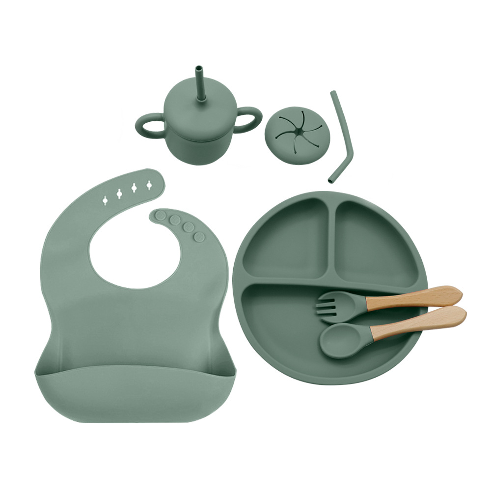  Set de vajilla infantil de silicona, 10 piezas, incluye plato, tazón, cubiertos y babero, ideal para bebés