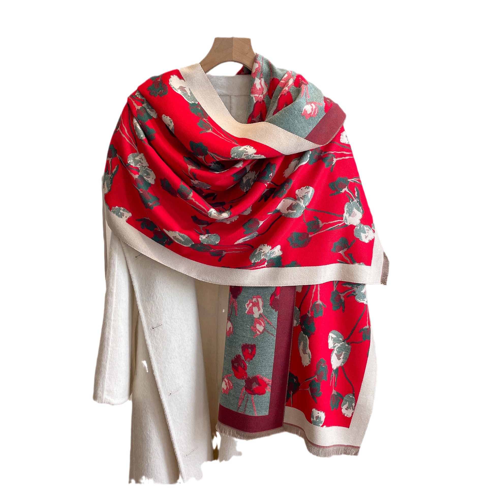 2023 nuevo clásico rosa estilo coreano versátil estudiante bufanda de cachemira engrosada de las mujeres habitación con aire acondicionado bufanda caliente