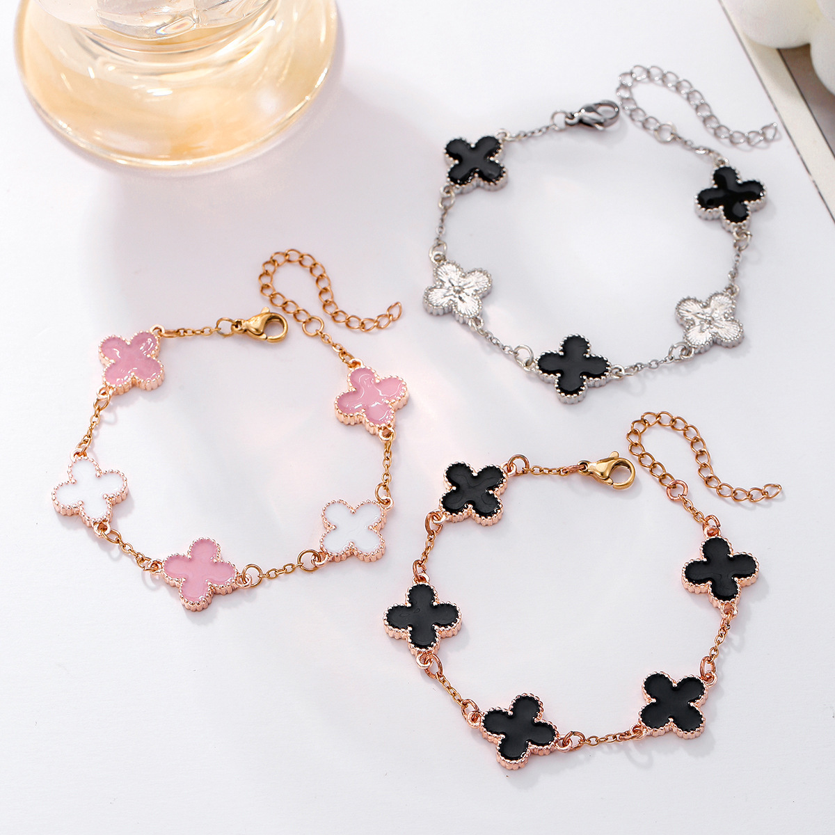 New Cross-Border Four-Leaf Clover Bracelet for Women, Korean Simple Ins Style, Five-Flower Mother-Of-Pearl Good Luck Four-Leaf Clover Versatile Bracelet
