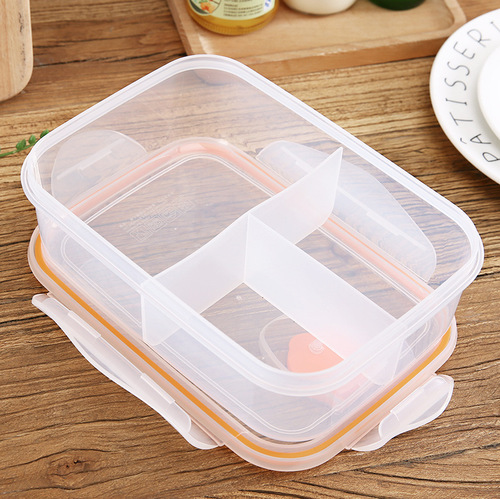 饭盒学生可微波炉透明便当盒长方形塑料食堂分格简约保鲜盒快餐盒