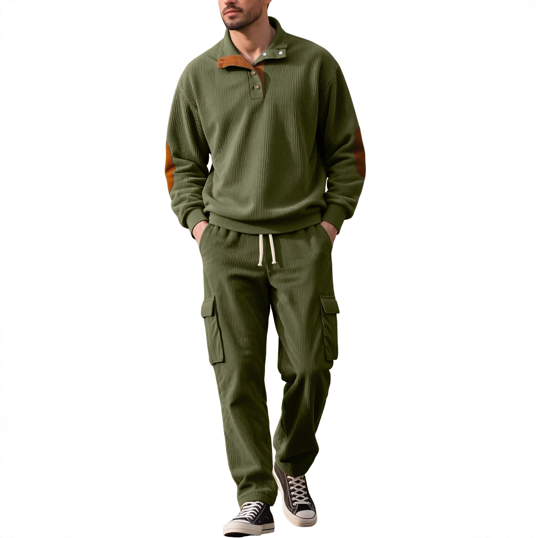 Comercio exterior Amazon transfronterizo Europa y Estados Unidos deportes casuales con solapa de manga larga dos piezas para hombres sueltos conjunto de herramientas de tercienda