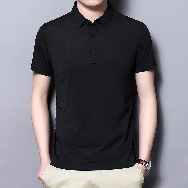 Tienda online Venta caliente de alta elasticidad sin costuras hielo seda Polo camisa de verano de los hombres no planchar de secado rápido de manga corta Camiseta de los hombres Nuevo