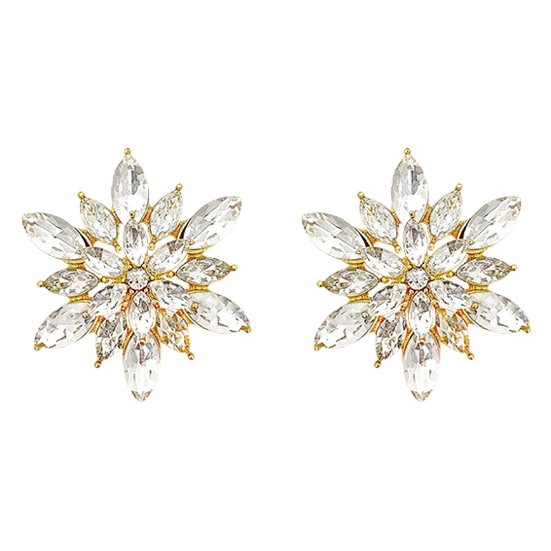 925 Silver Needle Korean New Super Flash Exquisite Full Diamond Snowflake Earrings Women's Instagram Popular Exaggerated Geometric Earrings Earrings