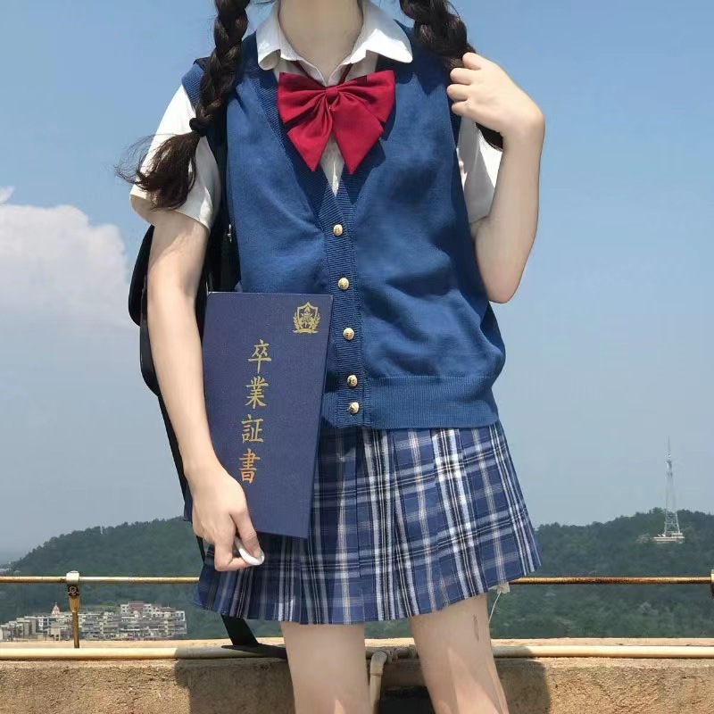 Estilo preppy punto JK cardigan Chaleco de las mujeres de primavera y verano desgaste exterior 2024 Nuevo estilo coreano pequeño chaleco