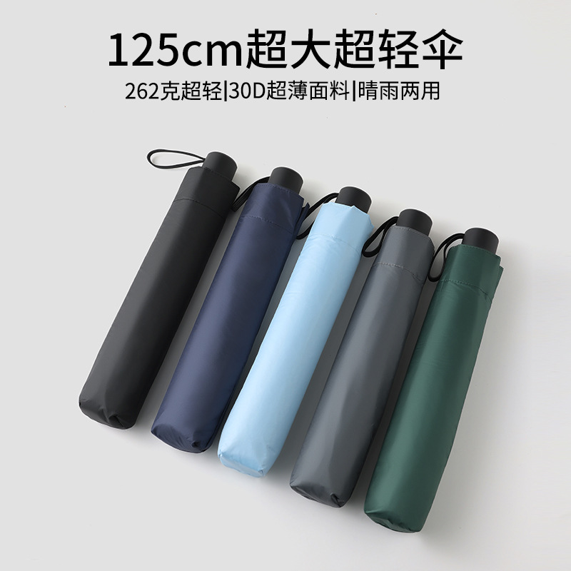 125cm Super-large Ultra-light Umbrella Black Rubber Anti-ultraviolet Sunlight Umbrella Dual-use Portable Folding Sunscreen Sun Umbrella for Men and Women