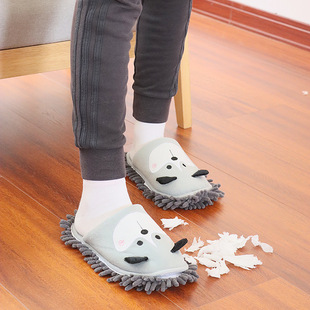 New Cartoon Puppy Thickened Chenille Floor Cleaning Mopping Slippers Removable and Washable Lazy Slippers Shoe Cover Mop