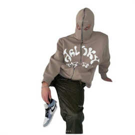 Zip Hoodie字母星星图案长袖运动衫Y2K连帽衫搞笑古怪万圣节服饰