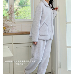 泰迪绒复古慵懒风小翻领家居服套装女松软宽松舒适保暖可外穿睡衣
